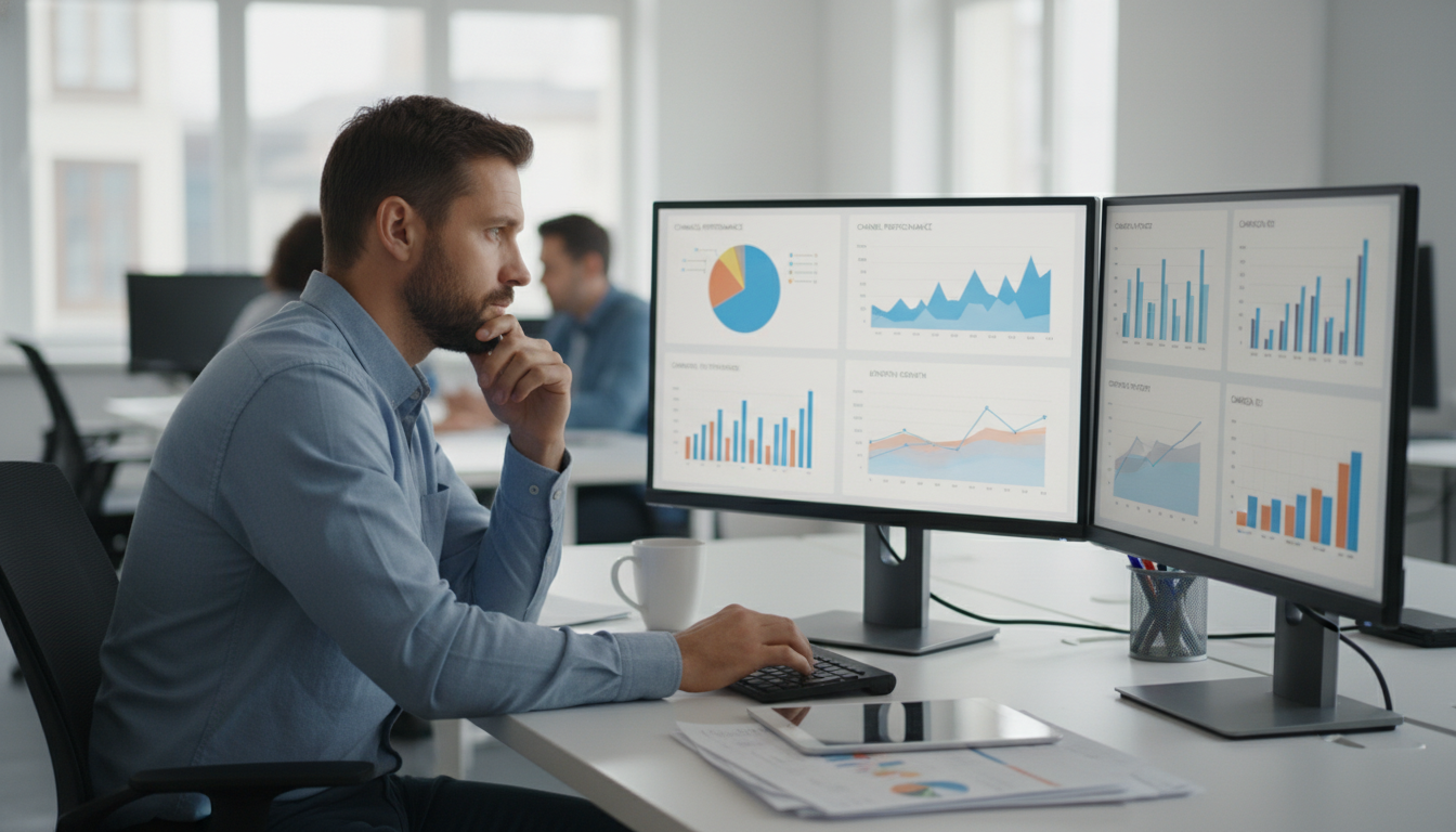 Marketer analyzing data and adapting strategy