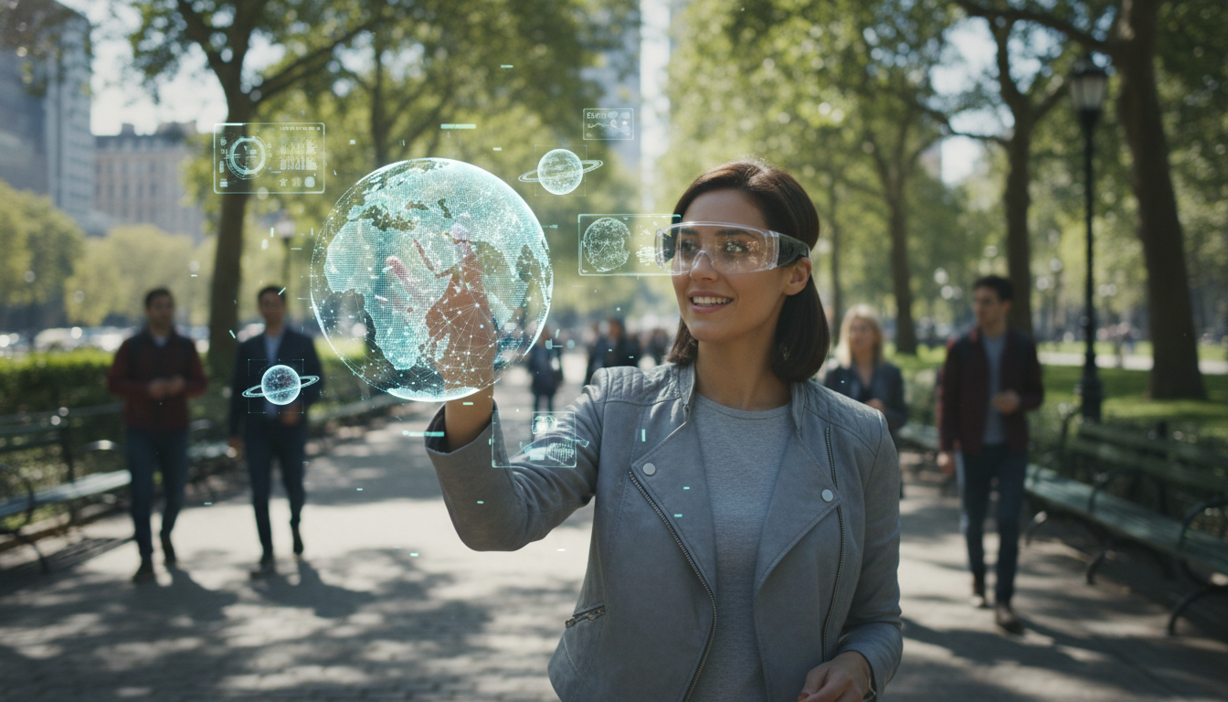 Person interacting with augmented reality content